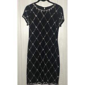 Betsy & Adam Black with Rhinestone Short Sleeve Dress Size 6 Knee Length